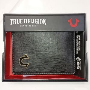 True Religion RFID Wallet Kan Horseshoe Black Leather Bifold